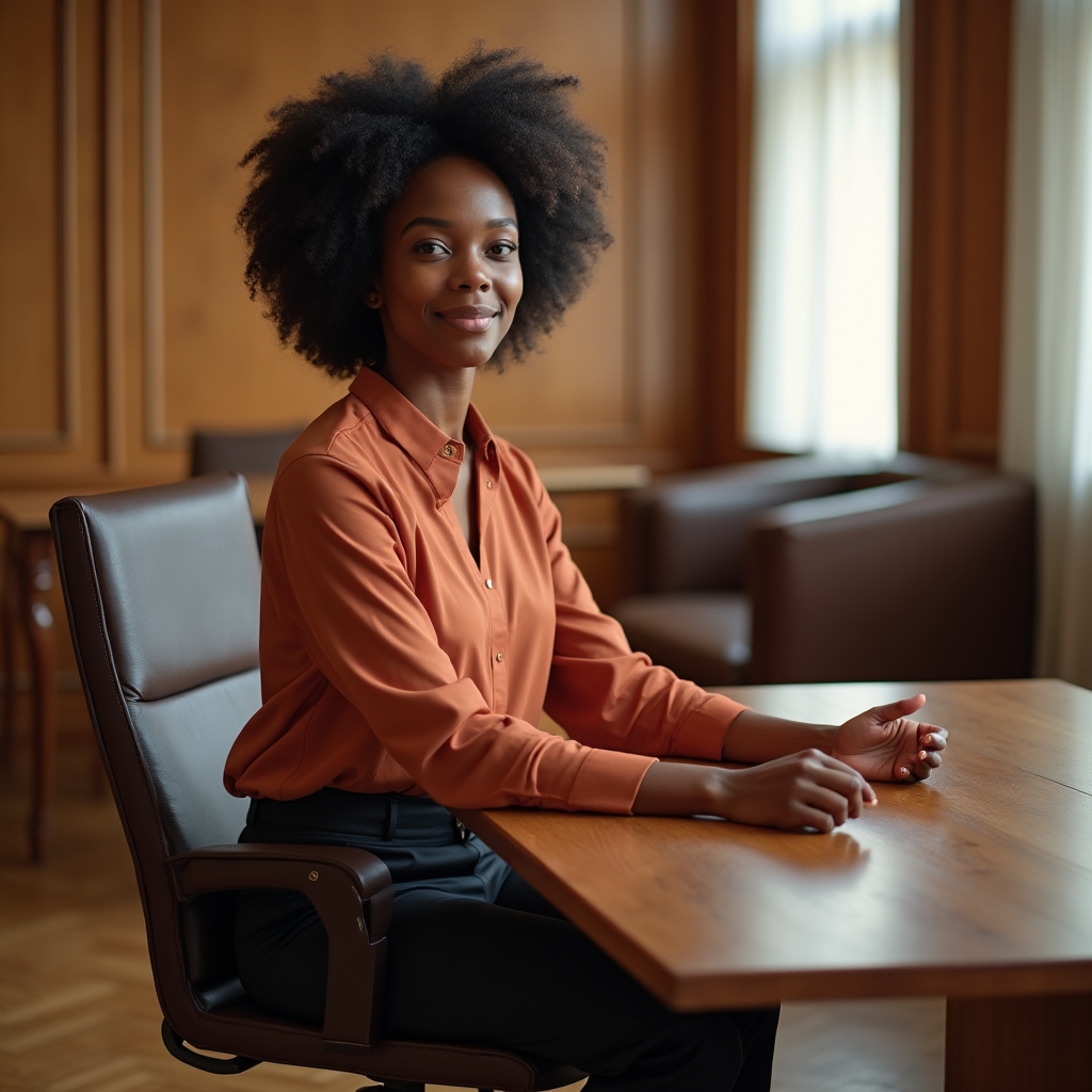 Person seated at a desk demonstrating mindful upright posture with natural spinal alignment in a warm office setting